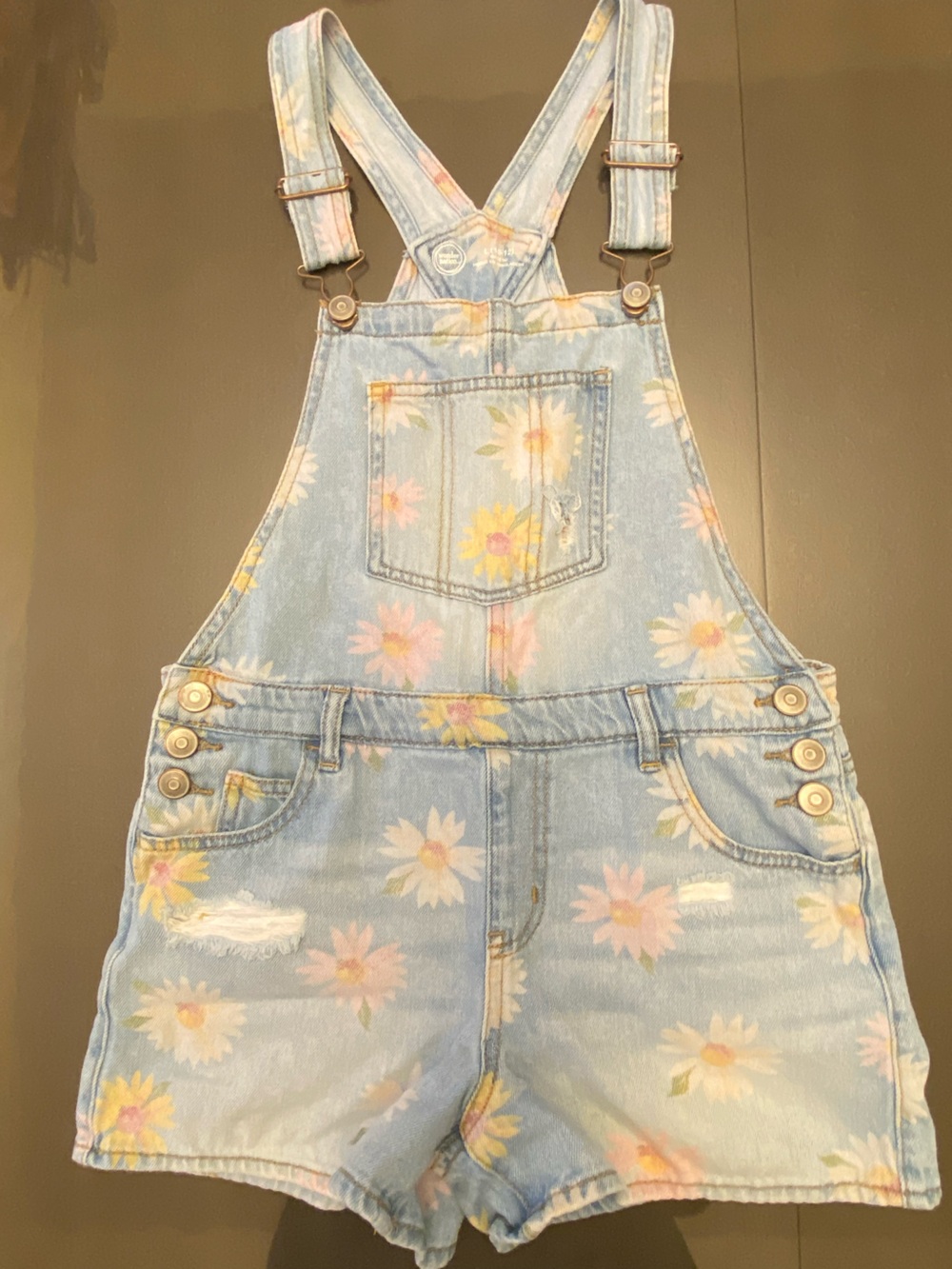 wonder nation Light Blue Daisy Denim Short Overalls